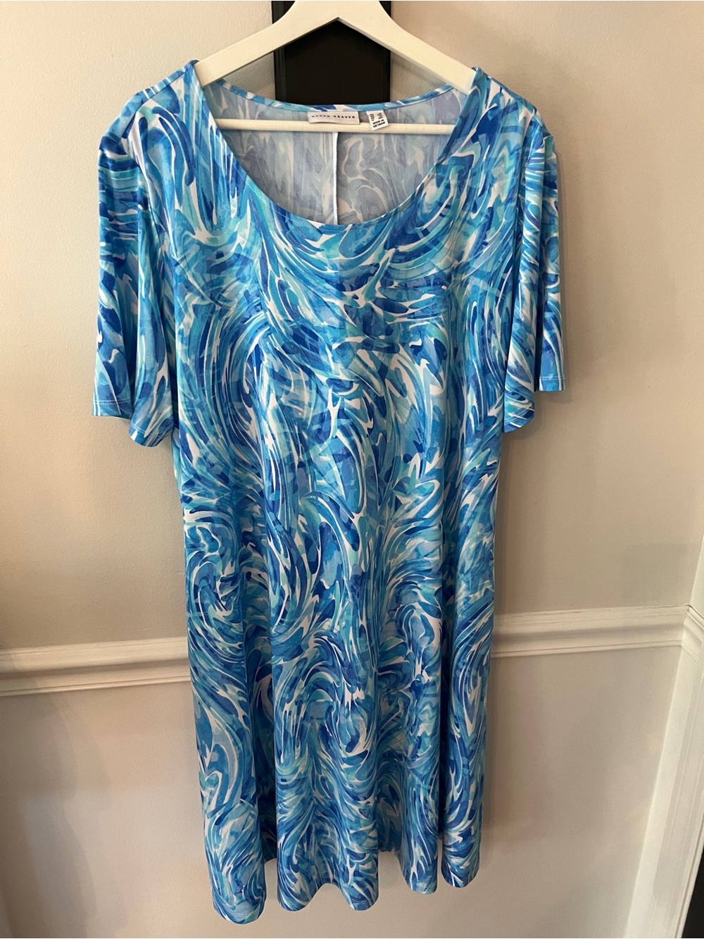 Blue Swirl Print Women's Swim Cover-Up Dress - Susan Graver Brand